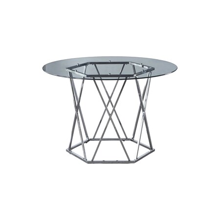 Homeroots 48" Clear And Silver Glass And Metal Trestle Base Round Top Dining Table 602327