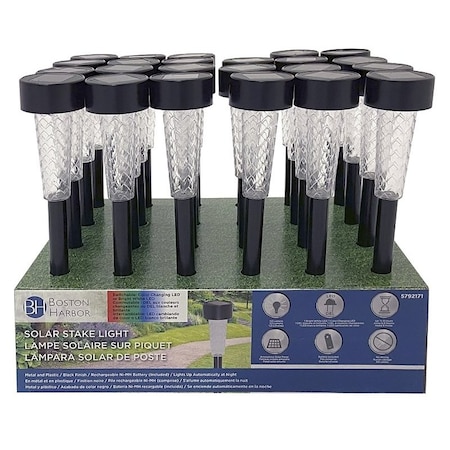 Boston Harbor Stake Light, Ni-MH Battery, AAA Battery, 1-Lamp, LED Lamp, Plastic and Metal Fixture, Black 24187