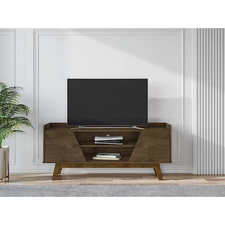 Manhattan Comfort Mid-Century Modern Marcus 53.14 TV Stand with Solid Wood Legs in Rustic Brown 259BMC9