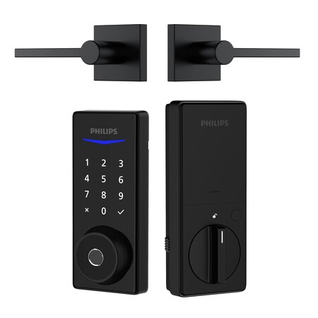 Philips Home Access 1000 Series Single Cylinder Electronic Deadbolt with Lever Set DDLOM1010-1HMBL