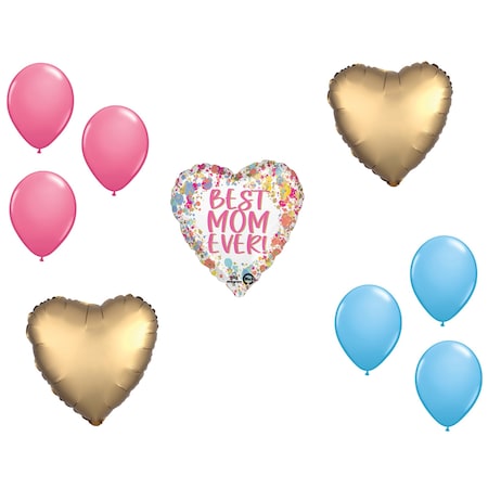 Loonballoon Mother's Day Theme Balloon Set, Mother's Day Flowers in Painted Best Mom Ever Balloon, Heart foil 87783