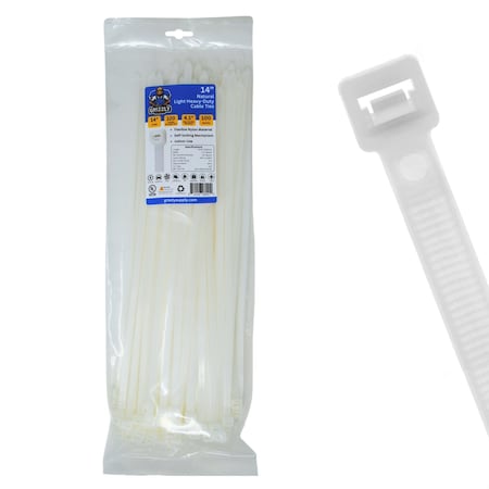 Grizzly Supply Cable Tie, 14 in L, 120 lb Strength, 4.0 in Max Bundle Dia, Nylon 6/6, Natural, 100PK GS-LHD14-120-9C