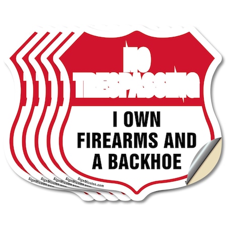 Signmission No Trespassing Shield Sign I Own Firearm, 4 inch X 4 inch, Vinyl Decal, 5PK SHI-D-5PACK-4-422