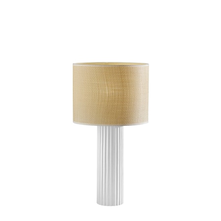 Homeroots 24" White Ceramic Cylinder Table Lamp With Beige Drum Shade 524626