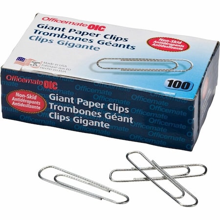 Officemate International Officemate Giant Non-Skid Paper Clips, Silver, 100/Box 99915
