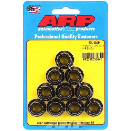 Arp 300-8394 0.44-20 in. Right Hand Thread 12-Point Black Oxide Nuts, 10PK ARP300-8394