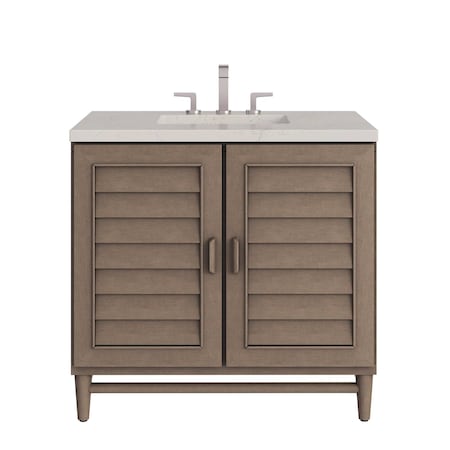 James Martin Vanities Portland 36" Single Vanity, Whitewashed Walnut, w/ 3 CM Siberian Silestone Top 620-V36-WW-3SFR