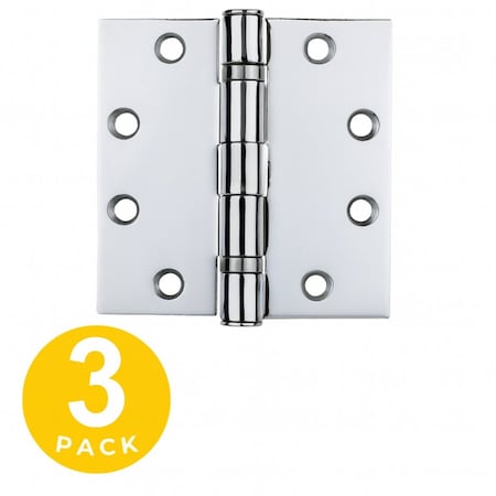 Global Door Controls 4.5 in. x 4.5 in. Polished Chrome Full Mortise Squared Plain Bearing Hinge with Removable Pin, 3PK CP4545-US26