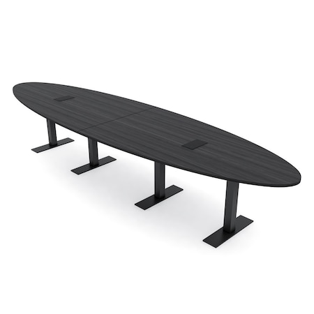 Skutchi Designs 12 Person Conference Table With Power Unit | 14' Oval Table | Harmony Series HAR-OVL-48X168-T.BK-WA7949-EBLK
