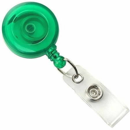 Brady BADGE REEL, ROUND, PLASTIC, BELT CLIP-ON, TRANSLUCENT GREEN, 1 1/4in, CLEAR VINYL STRAP 2120-3604