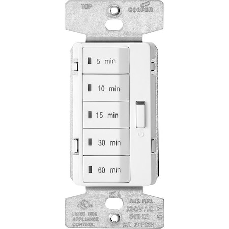 Eaton Wiring Devices Minute Timer, 15 A, 120 V, 1800 W, 5, 10, 15, 30, 60 min Off Time Setting, White PT18M-W-K