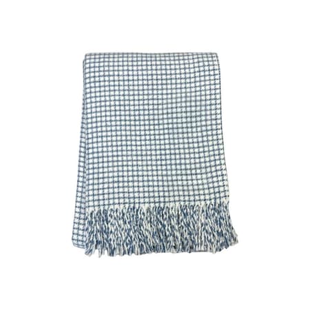 Homeroots 50" X 67" Cream And Denim Blue Cotton Blend Woven Plaid Throw Blanket with Fringe 632902