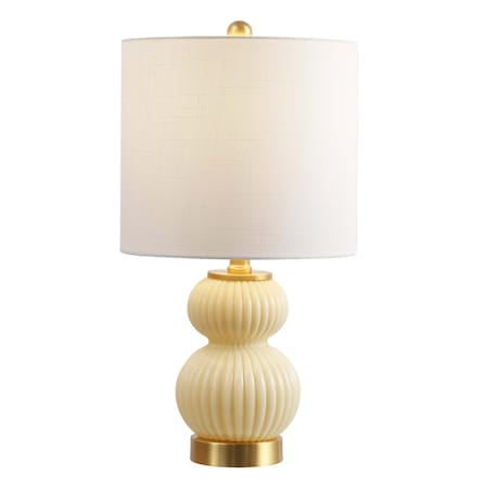 Jonathan Y Daphne 20 in. Contemporary Transitional Metal/Glass Ribbed Gourd LED Table Lamp, Ivory/Brass Gold JYL1099G