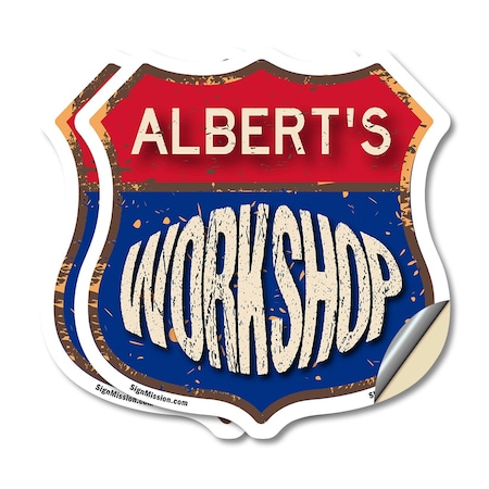 Signmission Albert's Workshop, 4 inch X 4 inch, Vinyl Decal, 2PK SHI-D-2PACK-4-489-ALBERT