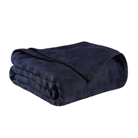 Homeroots King Navy Blue Cotton Basketweave Geometric Blanket 527332