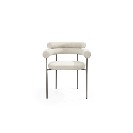 Homeroots Set of Two Light Gray and Gunmetal Boucle and Stainless Steel Open Back Dining Arm Chairs, 2PK 719096