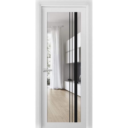Sartodoors Solid French Door Clear Glass, Lucia 2566 White Silk and Aluminum Strips, Single Regular Panel Fra LUCIA2566ID-WS-24 x 84