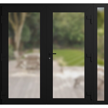 Vdomdoors Front Exterior Prehung Metal-Plastic Double Doors Frosted Glass / MANUX 8102 Matte Black / Office C MANUX8102DEXD-BLK-W72+16xH80-LH-I