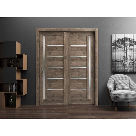Sartodoors Sliding Closet Frosted Glass Bypass Doors Oak 72x96 (2* 36x96) Solid Core Modern Interior QUADRO4088DBD-AKA-7296