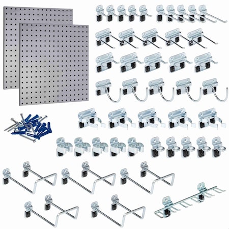 Triton Products 46 pc LocHook Assortment W/ (2) 24" W x 24" H Gray 18-Gauge Steel Square Hole Pegboards LB1-GKit