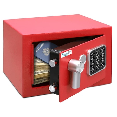 Serenelife Premium Steel Digital Safe Box - 9.1 in x 6.7 in x 6.7 in, Red SLSFE12RED
