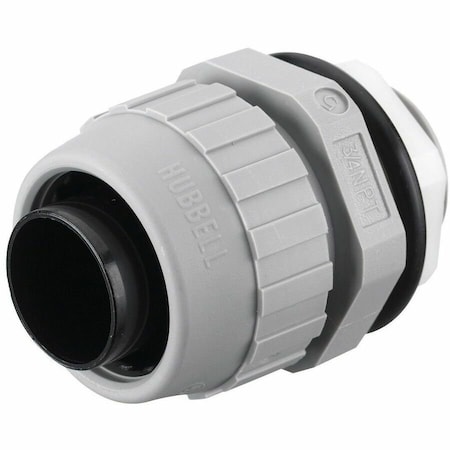 Hubbell Wiring Device-Kellems Conduit Fitting Connector, 3/4 in, Threaded, Nylon, PVC Coated, Gray P075NGYA