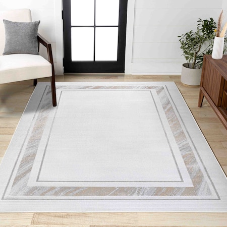 Jonathan Y Athens Classic Border Marble Pattern High-Low Silver/Gold 3 ft. x 5 ft. Area Rug CAR102C-3