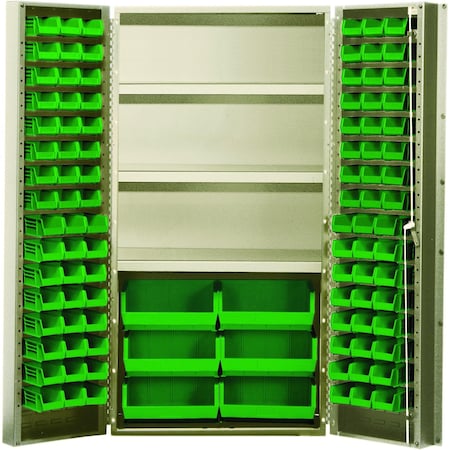 Quantum Storage Systems STORAGE BEIGE CABINET W/38 GREEN BINS QSC-BG-36S-38GN