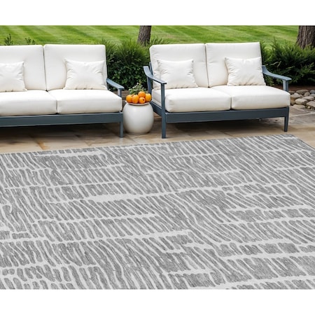 Homeroots 10' X 14' Gray And Ivory Abstract Washable Indoor Outdoor Area Rug 588515