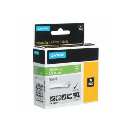 Dymo Industrial Rhino, Vinyl Label Cartridge, 3/4 in W x 18 ft L, White Print on Red Background, 5PK 784-1805422