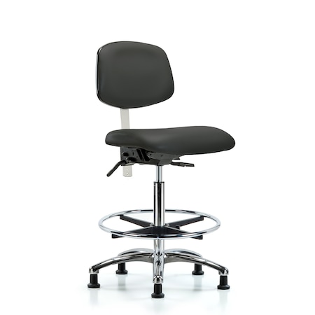 Blue Ridge Ergonomics Hi Bench Chair, Vinyl, CF, Glds, Gry, CL100, No Arms, 26" to 35-1/2" Height, Charcoal BR-NCR-VHBCH-CR-T1-A0-CF-RG-8605