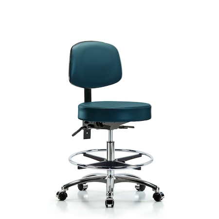 Blue Ridge Ergonomics Vinyl Stool, Back, Chrome, Med Bench, Tilt, Foot Ring, Casters, Royal BR-VMBST-CR-T1-CF-CC-8801