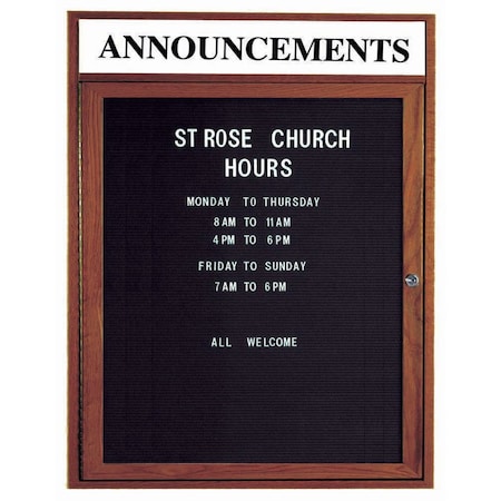 Aarco Enclosed Changeable Letter Board in Black Felt w/ Red Oak Frame Walnut Stained, 36''Hx30''W WDC3630H