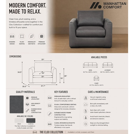 Manhattan Comfort Cleo Upholstered Accent Chair in Pewter AC1949-PT