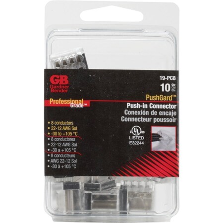 Gardner Bender PushGard 8-Port 600V Push-In Connector, 10PK 19-PC8