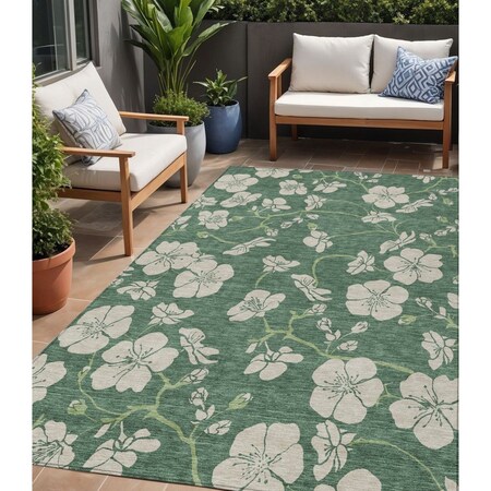 Homeroots 5' X 8' Sage And Ivory Floral Washable Indoor Outdoor Area Rug 600049