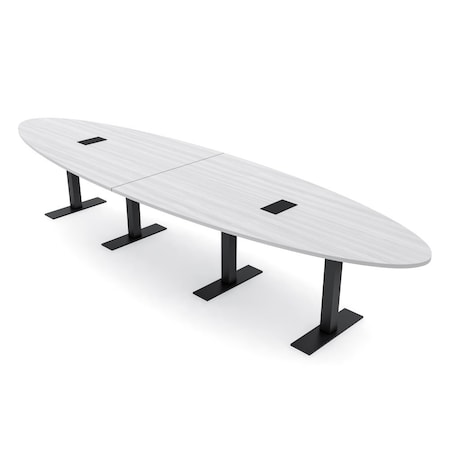Skutchi Designs 12 Person Conference Table With Power Unit | 14' Oval Table | Harmony Series HAR-OVL-48X168-T.BK-WA7976-EBLK