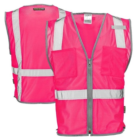 Dome75 Hi-Vis Safety Vest LG/XL Class Non-ANSI/Enhanced Visibility , Zipper 2 Pockets, 1 Mic Tab DV1281