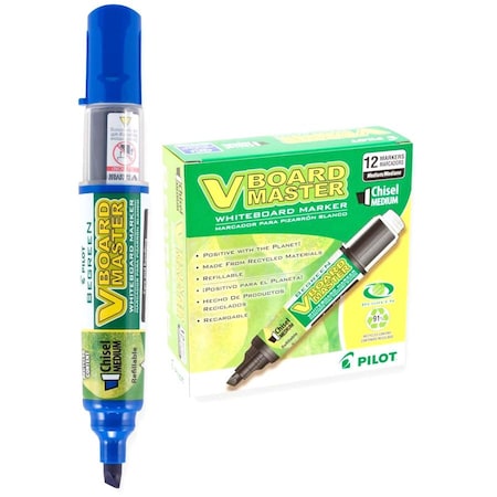 Pilot Whiteboard Marker, Refillable, Chisel Point, 12/BX, Blue PIL43915