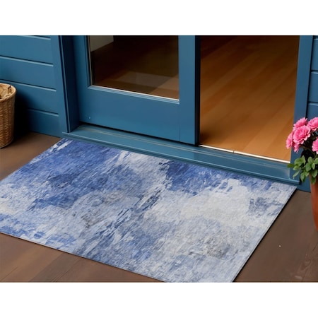 Homeroots 3' X 5' Denim Blue And Sky Blue Abstract Washable Indoor Outdoor Area Rug 577703