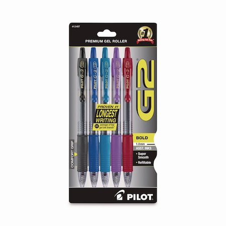 Pilot G2 Premium Gel Pen, Retractable, Bold 1 mm, Assorted Ink and Barrel Colors, 5PK 12487