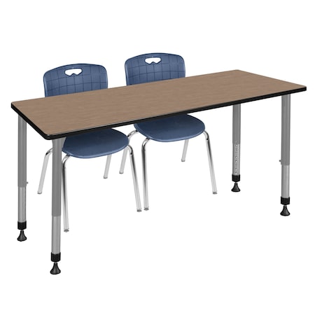 Regency Kee Adjustable Classroom Table W/ 2 Andy Stack Chairs, 66 in W, 30 in L, Noble Oak MT6630NOAPGY40NV