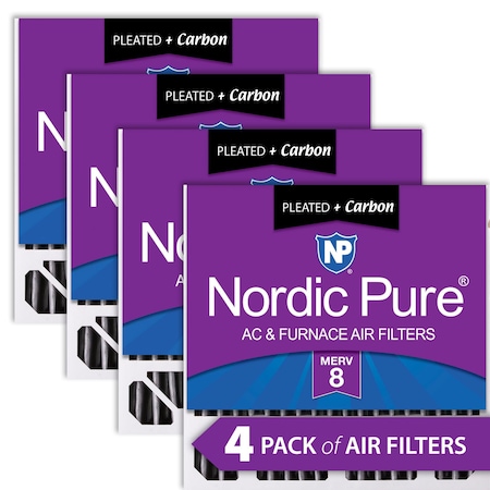 Nordic Pure 20x20x5 Plus Carbon Pleated Air Filter, High Capacity, MERV 8, 4 PK 20x20x5HPM8C-4