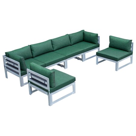 Leisuremod Chelsea 6-Piece Patio Sectional Weathered Grey Aluminum With Green Cushions CSWGR-6G