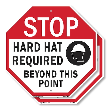 Signmission Stop Hard Hat Required Beyond This, 10 inch X 10 inch, Aluminum Metal Signs, 2PK OC-A-2PACK-10-121
