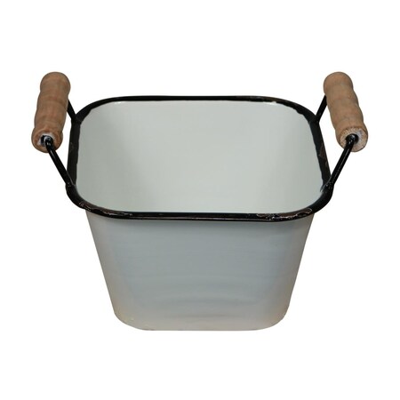 Cheungs Lacquered Finish White Storage with Side Wood Handles - Black Rim 5012BK