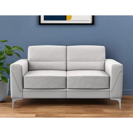 Homeroots 63" Light Gray And Silver Faux Leather Loveseat 561496