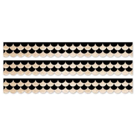 Creative Teaching Press Core Decor Black and Wood Scallops EZ Border, 48 Feet Per Pack, 3PK 10975