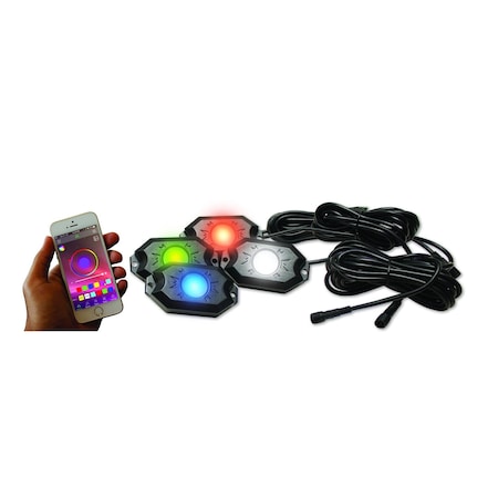 Race Sport Lighting Colorsmart 4-Pod Rgb+W Led Rock Light Kit, Rgb+White Multi-Color RS4PRGBW