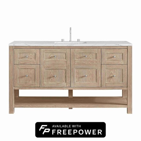 James Martin Vanities Breckenridge 60 in. Single Vanity, Whitewashed Oak, w/ 3 CM Ethereal Noctis Silestone Top 330-V60S-WWO-FENC